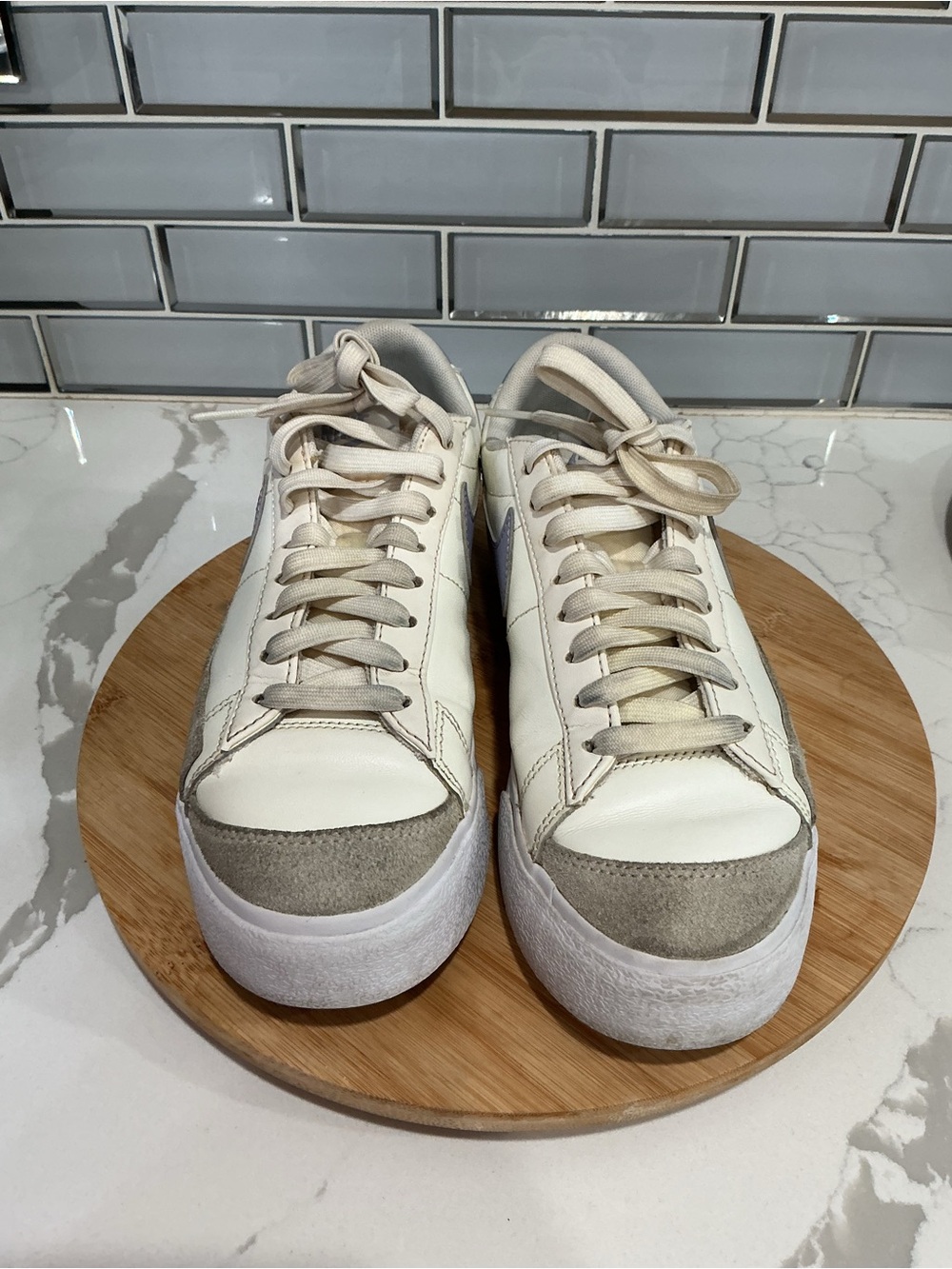 Nike Women's White Leather & Gray Suede Low-Top Sneakers
